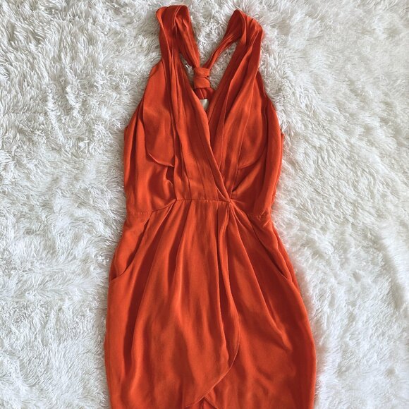 ✨SUMMER SALE✨ Orange Silk Halter Party Dress - Small - Picture 1 of 4